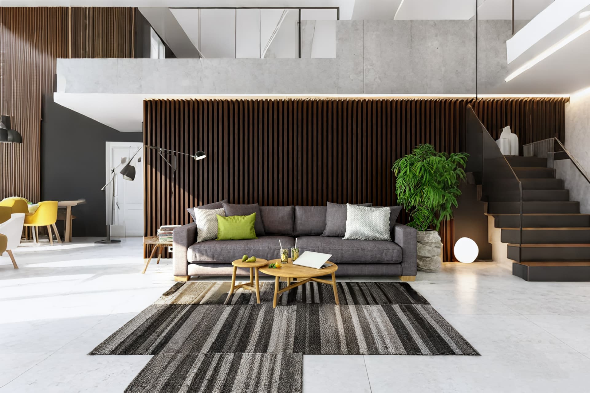 Pared de Fondo con Listones WPC para Sala de Estar Moderna