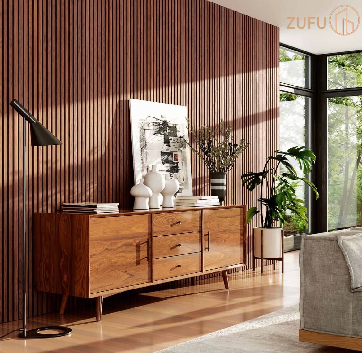 Pared de Listones WPC Estilo Natural para Estudio