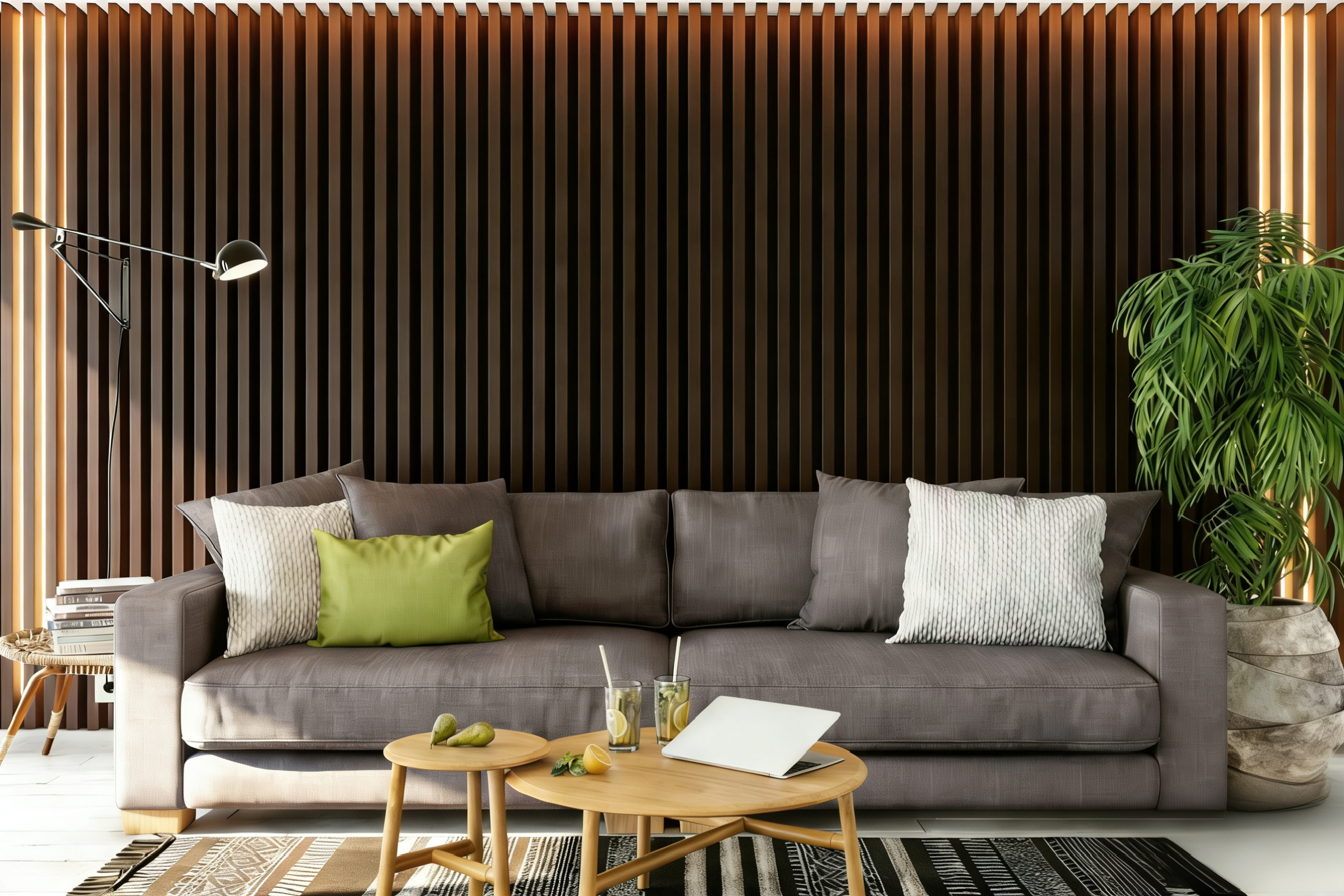 现代客厅WPC格栅背景墙 - 2