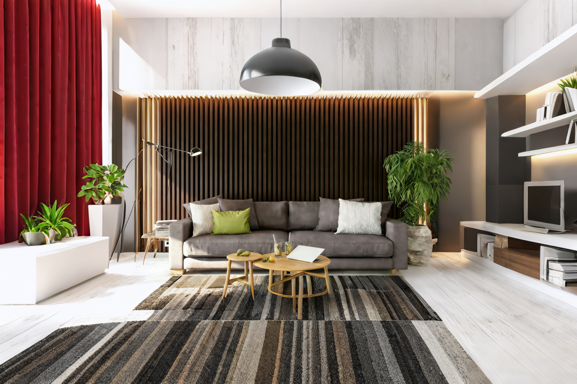 现代客厅WPC格栅背景墙 - 3